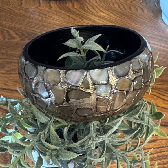 Jewelry - Vintage Bangle Mosaic Abalone Shell Mother of Pearl on black